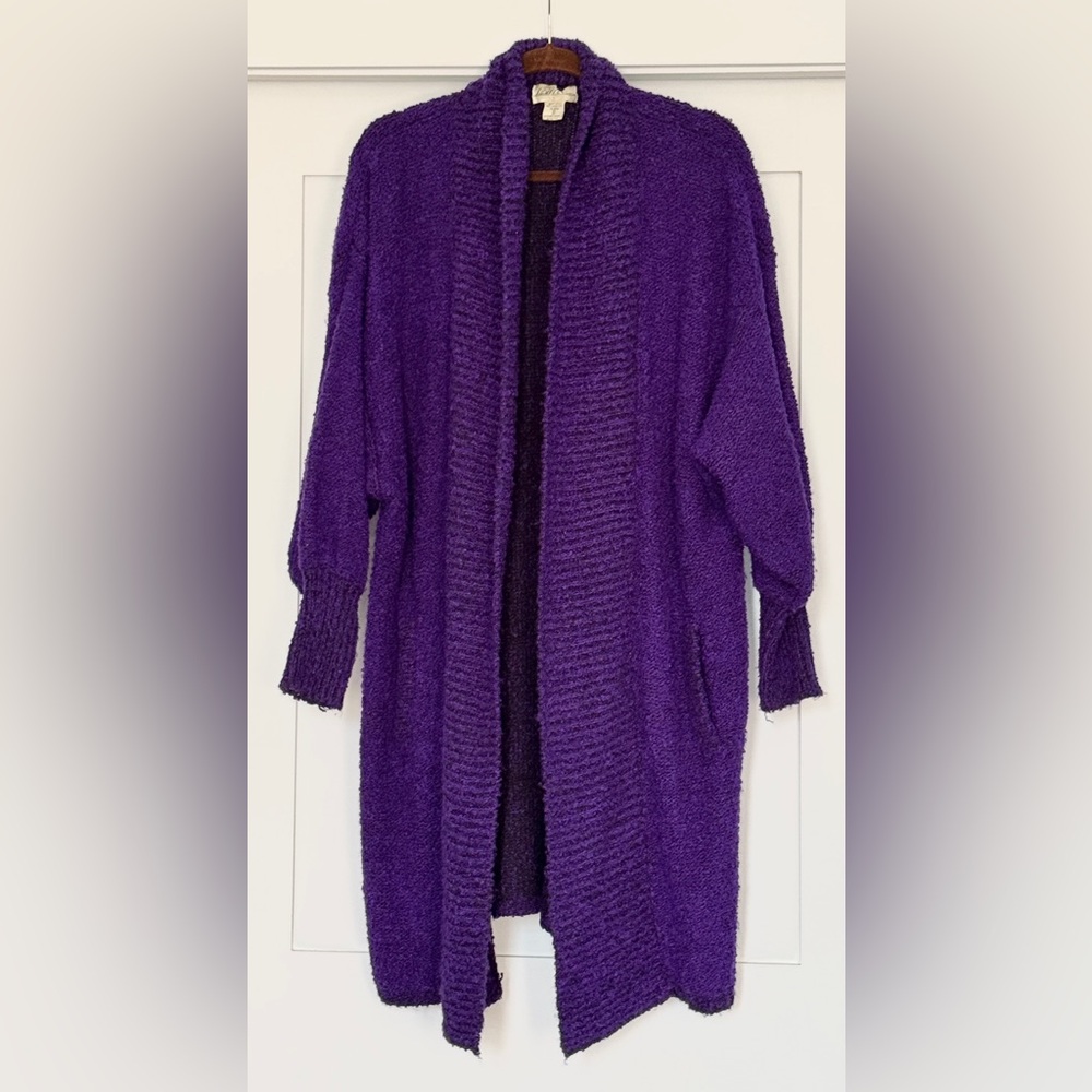 Long Open-Front Purple Cardigan Sweater
